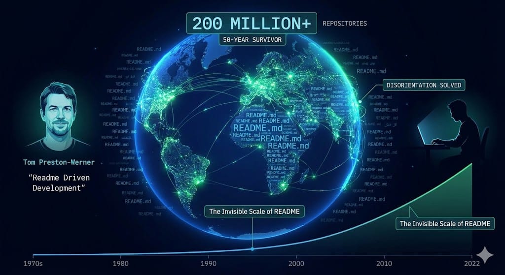 Global map visualization of 200 million GitHub repositories and Tom Preston-Werner.